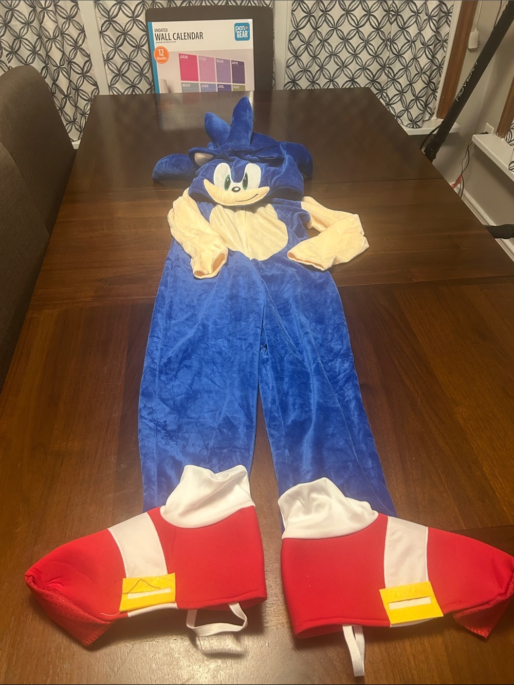 Blue Sonic-Inspired Plush Kids Costume with Red Shoe Covers